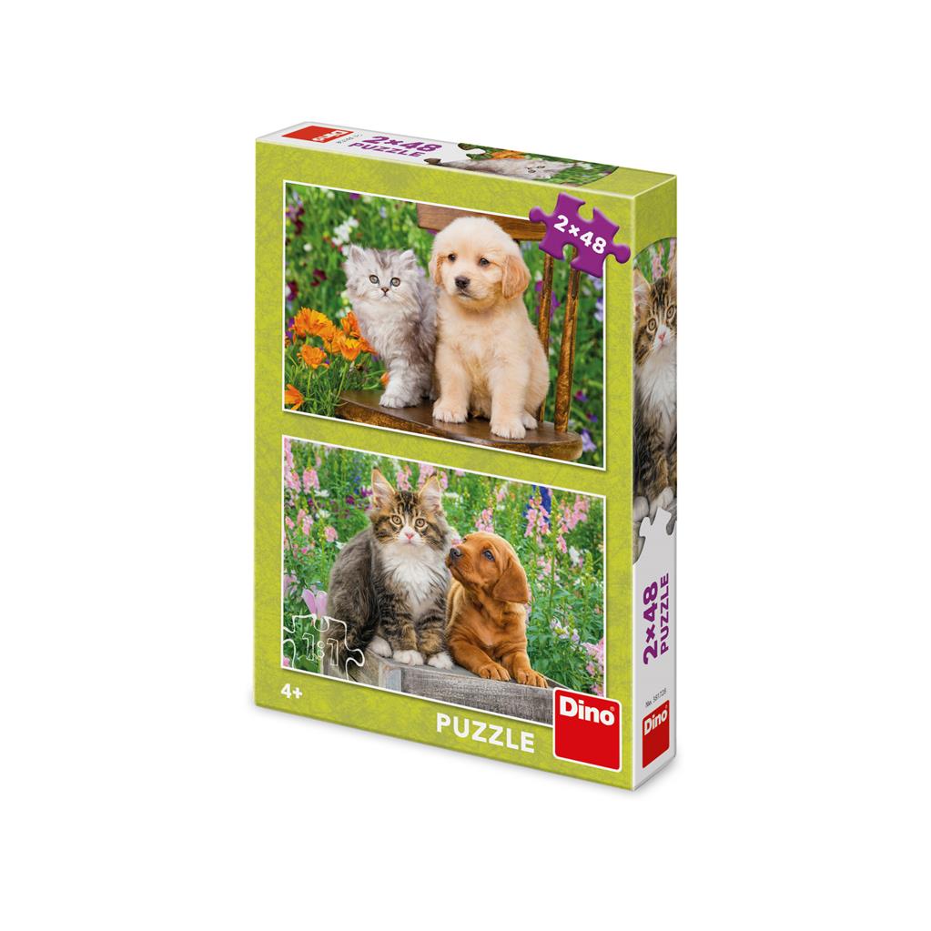 Dino 2 Puzzles -  Hund und Katze im Garten 48 Teile Puzzle Dino-38172 von Dino