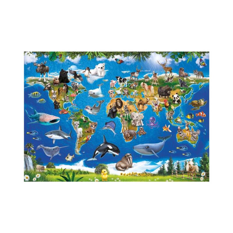 Dino XXL Teile - Tierische Karte 100 Teile Puzzle Dino-34356 von Dino