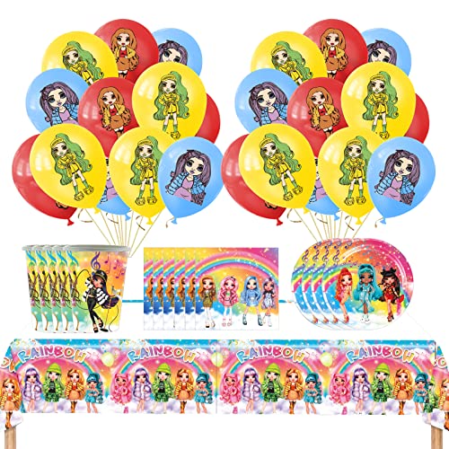 Geburtstagsdeko Rainbow High Luftballons Geburtstag Rainbow High Puppe Partygeschirr Geburtstag Regenbogen High Puppe Tischdecke Teller Becher Servietten Rainbow High Party Deko Geburtstag von Dinoeye