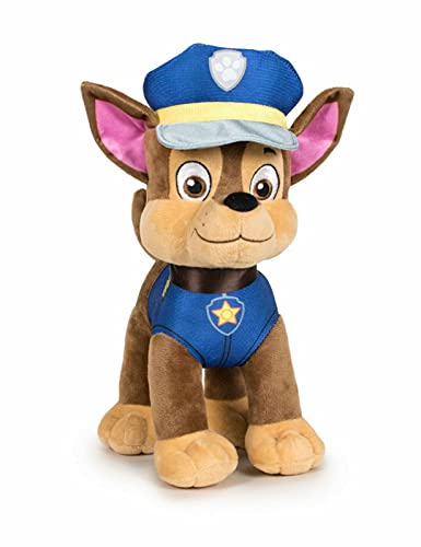 Dinotoys PAW PATROL Plüsch Hund Kuscheltier WELPE | 19 cm Chase Marshall Rocky Rubble Sky Zuma | ORIGINAL Lizenzware für Kinder Geschenk Figuren Stofftier (Chase) von Dinotoys