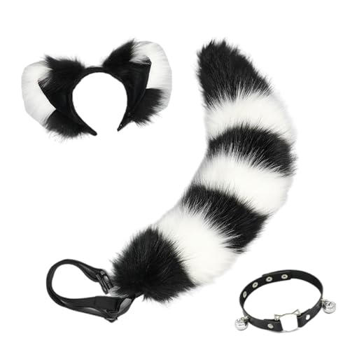 Diogeynu Fuchs-Ohren-Haarband, Fuchs-Schwanz, verstellbarer Gürtel, Glocken, Halsband, Plüsch-Tierschwanz, Dekorationen für Halloween, Party, Karneval von Diogeynu