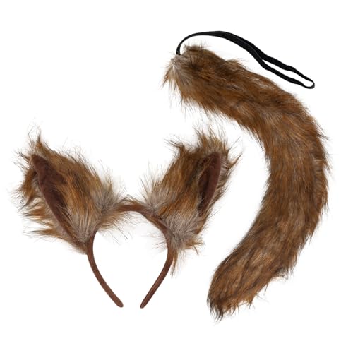 Diogeynu Fuchs-Ohren-Haarreif mit Schwanz, weicher Tierschwanz, schöne Wolfsohren, Kopfbedeckung, Halloween, Cosplay, Kostüm-Set für Party von Diogeynu