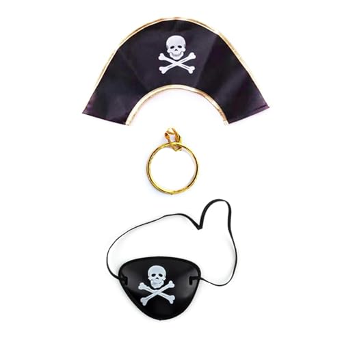 Diogeynu Halloween-Piraten-Cosplay-Zubehör, Piratenkostüm-Set, Totenkopf-Muster, Piraten-Augenklappen, Piratenhut für Halloween-Party von Diogeynu