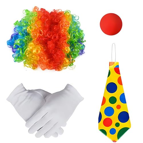 Diogeynu Komplettes Clown-Performance-Outfit mit Regenbogen-Haarschleife mit Zubehör für Themenveranstaltungen und Rollenspiele, Cosplay-Kostüm von Diogeynu