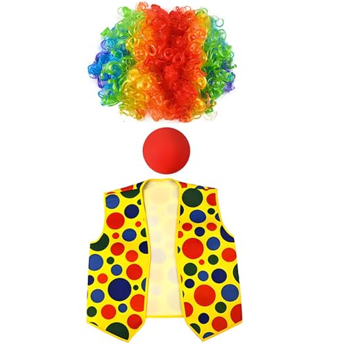 Diogeynu Komplettes Clown-Performance-Outfit mit Regenbogen-Haarschleife mit Zubehör für Themenveranstaltungen und Rollenspiele, Cosplay-Kostüm von Diogeynu