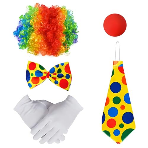 Diogeynu Komplettes Clown-Performance-Outfit mit Regenbogen-Haarschleife mit Zubehör für Themenveranstaltungen und Rollenspiele, Cosplay-Kostüm von Diogeynu