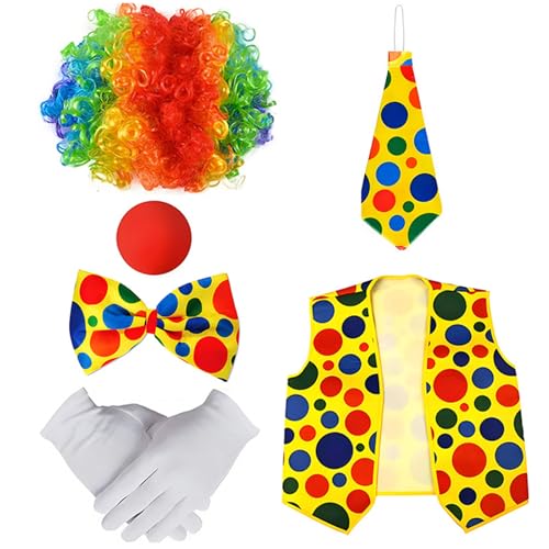 Diogeynu Komplettes Clown-Performance-Outfit mit Regenbogen-Haarschleife mit Zubehör für Themenveranstaltungen und Rollenspiele, Cosplay-Kostüm von Diogeynu