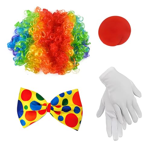 Diogeynu Komplettes Clown-Performance-Outfit mit Regenbogen-Haarschleife mit Zubehör für Themenveranstaltungen und Rollenspiele, Cosplay-Kostüm von Diogeynu