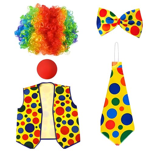 Diogeynu Komplettes Clown-Performance-Outfit mit Regenbogen-Haarschleife mit Zubehör für Themenveranstaltungen und Rollenspiele, Cosplay-Kostüm von Diogeynu