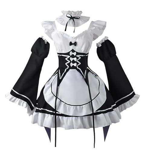 Diohauxi Rem Maid Cosplay Kostüm | Remu/Ramu Kleid Outfit Set mit Perücke | Rollenspiel Kostüm für Halloween Diohauxi Rem Maid Cosplay Kostüm | Remu/Ramu Kleid Outfit Set mit Perücke | Rollenspiel Kostüm für Halloween von Diohauxi