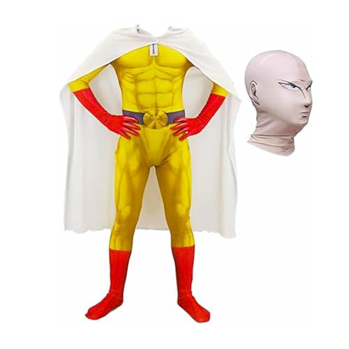 Diohauxi Saitama Cosplay Outfit Halloween Jumpsuit & Kopfbedeckung Kostüm Halloween Cosplay Kostüme von Diohauxi