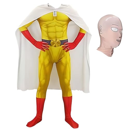 Diohauxi Saitama Cosplay Outfit Halloween Jumpsuit & Kopfbedeckung Kostüm Halloween Cosplay Kostüme von Diohauxi