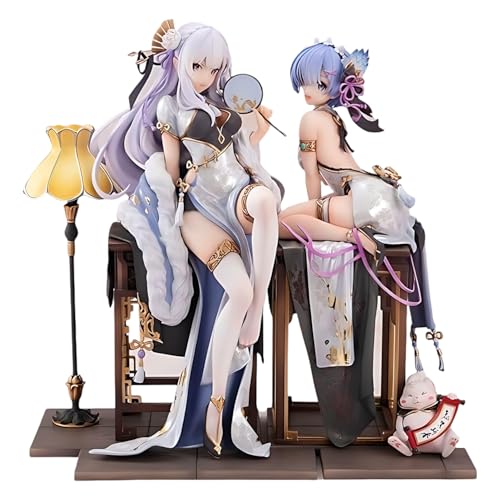 Re:0 Anime-Figur Amelia und Rem Qipao Anime-Figuren PVC-Figuren 23 cm Dekorative Schreibtisch-Statuen von Diohauxi