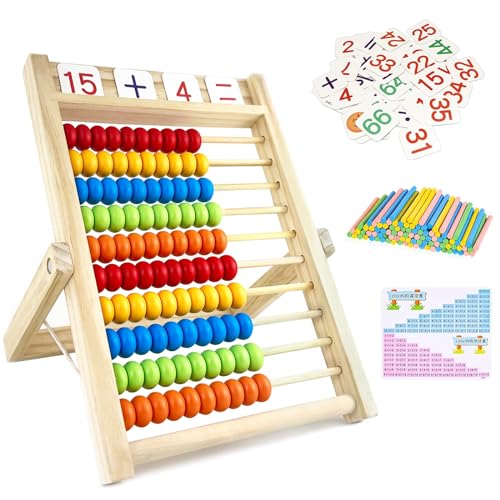 Diompirux Rechenschieber Rechenrahmen mit 100 bunten Perlen/Zählstäbchen/Digitale Karten, Abacus Rechner Kinder ab 3 Jahre Abakus Zählrahmen von 1-100, Aufklärung Spielzeug für Kinder von Diompirux