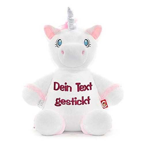 Direkt-Stick.de Einhorn Plüschtier Kuscheltier mit Namen/Geburtsdatum Bestickt, Stofftier weiß pink personalisiert, Geschenk - Geschenkidee personalisierbar von Direkt-Stick.de