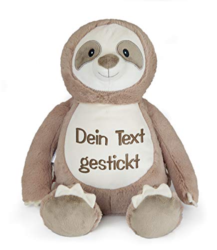 Direkt-Stick.de Faultier Kuscheltier mit Namen und Geburtsdatum bestickt, Plüschtier personalisiert 30cm, Geschenk personalisierbar mit Stickerei, Geschenkidee von Direkt-Stick.de