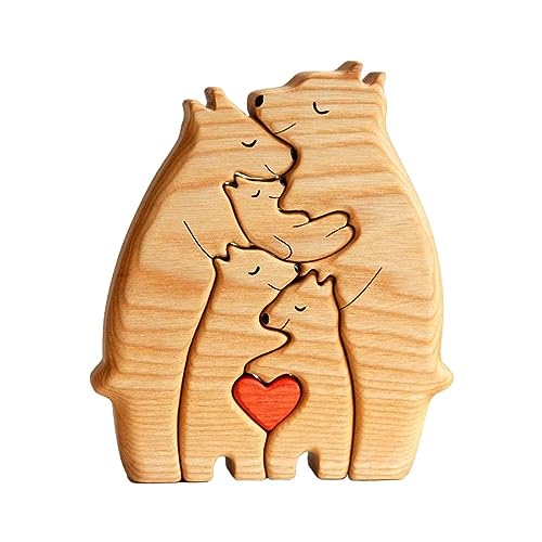 Holzpuzzle Bär Familie, Bär Figuren Herzform Holzkunst Tisch Schreibtisch Dekoration, Muttertag für Mama von Dirfuny