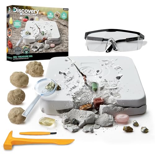 Discovery™ Mindblown Big Treasure Dig STEM Kit – Unearth 15 Mineralien, 4 Kristallgeoden und Pyrit-Nuggets mit pädagogischen Werkzeugen für Kinder von Discovery Kids