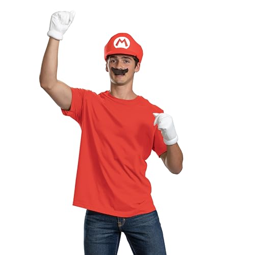 Disguise Mario Erwachsenenkostüm-Zubehör-Set, offizielles Super-Mario-Kostüm mit Hut und Schnurrbart, Einheitsgröße für Erwachsene von Disguise