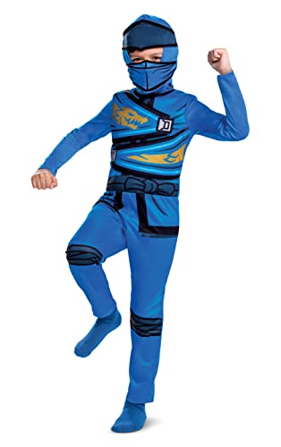 Disguise Offizielles Lego Jay Ninjago Kostüm Kinder Jungen, Ninja Kostüm Kinder Anzug Faschingskostüm Ninjago Blau Karneval Geburstag Größ M von Disguise