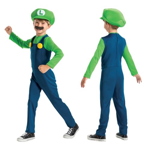 Disguise Offizielles Luigi Kostüm Kinder Super Mario Und Luigi Kostüm Kinder Faschingskostüme Kinder S, Grün von Disguise