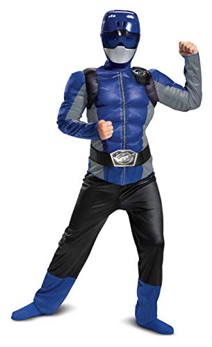 Disguise Offizielles Power Rangers Kostüm Kinder Blau Muskelkostüm, Superhelden Kostüm für Kinder Junge Mädchen Power Ranger Faschingskostüm Karneval Geburtstag Costume Größ M von Disguise