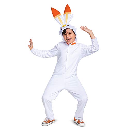 DISGUISE 109749K-V2-20L SCORBUNNY HOODED JUMPSUIT CLASSIC Pokemon Dress Up & Accessories, White, One Size von Disguise