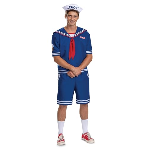 Disguise Stranger Things Steve Scoops Ahoi-Kostüm für Herren, offizielles Stranger Things-Kostüm mit Oberteil und Hut, wie abgebildet, Men's Size Extra Large (50-52) von Disguise