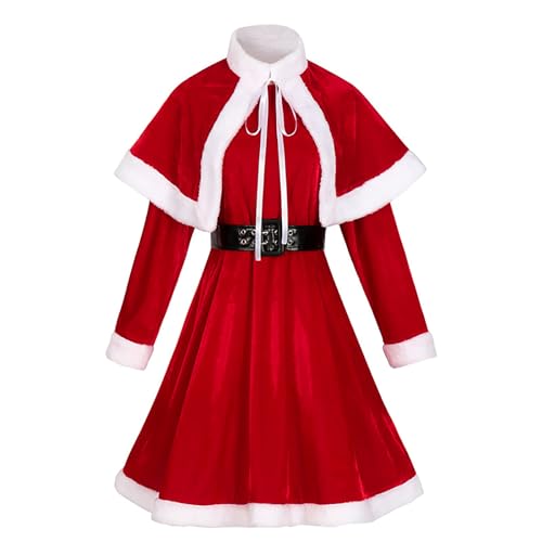 Damen-Kostüm, Weihnachtsmann-Kostüm, Erwachsenenkostüm, Hochzeitsgäste, A-Linie, Midi-Kleid, bauchfreier Umhang, Cosplay, Weihnachtsset, Kleidung (Kleid, Gürtel, Umhang) von Disnadda