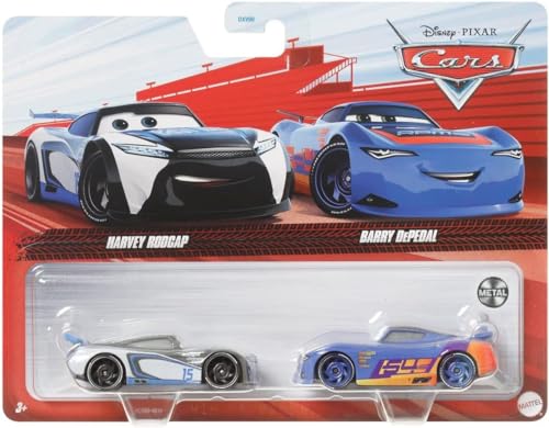 Disney Cars Diecast 2er Pack Next-Gen Racers Easy Idle #15 Harvey Rodcap und RPM # 64 Barry DePedal von Mattel