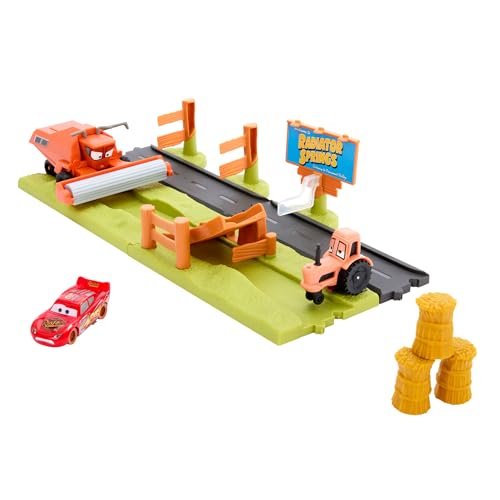 Mattel DISNEY Pixar Cars Trecker Erschrecker-Rennbahn Flucht vor Frank - Spielset mit 3 Autos und 2 Spielmöglichkeiten,und Stunt-Rennen, mühelos aufgebaut, für Kinder ab 3 Jahren, HRX48 von Mattel