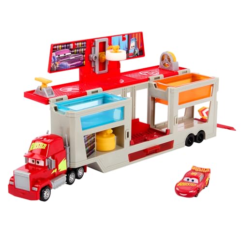 Mattel DISNEY Pixar Cars mobile Lackiererei Mack - Spielset mit Farbwechseleffekt, Lightning McQueen Spielzeugauto, Farbveränderung mit warmem und kaltem Wasser, für Kinder ab 4 Jahren, HPD82 von Mattel