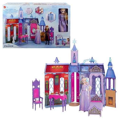 Mattel Disney Die Eiskönigin - Puppenhaus des Schlosses in Arendelle (60 cm+) mit Elsa-Puppe, 4 Spielbereichen und 15 Möbel- und Zubehörteilen aus dem Disney-Film Die Eiskönigin II, HLW61 von Disney Frozen