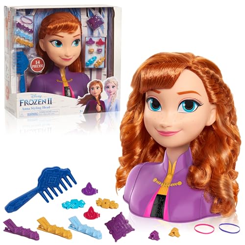 Disney Frozen 2 Anna Frisierkopf 20cm mit 14 Zubehörteilen für Styling-Spaß, ab 3 Jahren, Just Play, Merhfarbig, 32811 von Disney