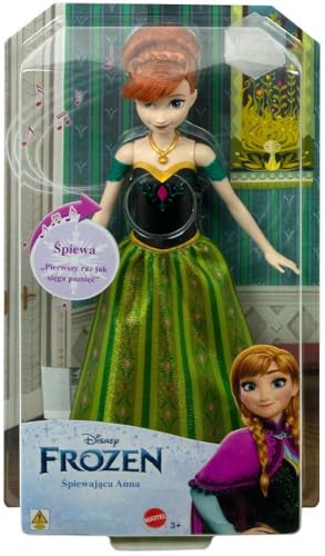 DISNEY Die Eisknigin Singende Anna-Puppe - 30-sekündiger Song-Ausschnitt, klassisches Schlossoutfit, abnehmbarer weicher Rock, kämmbare Haare, für Kinder ab 3 Jahren, Polnische Version, HMG45 von Mattel