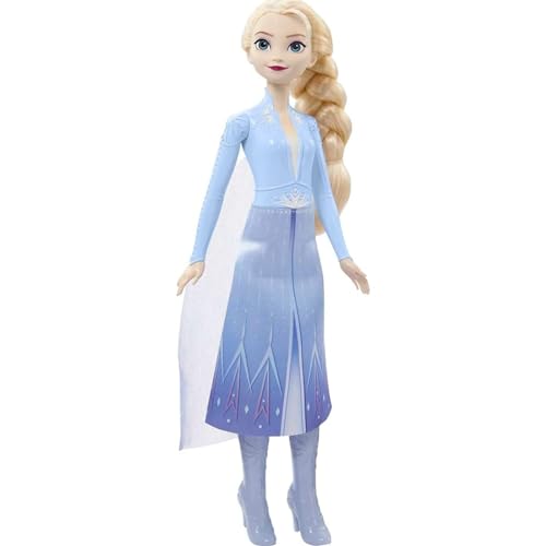 Mattel Disney Prinzessin Elsa Puppe, Die Eiskönigin Puppe im Reiseoutfit, kämmbare blonde Haare, beweglich, ausziehbarer Rock und Stiefel, Disney Geschenke, Spielzeug ab 3 Jahre, HLW48 von Mattel