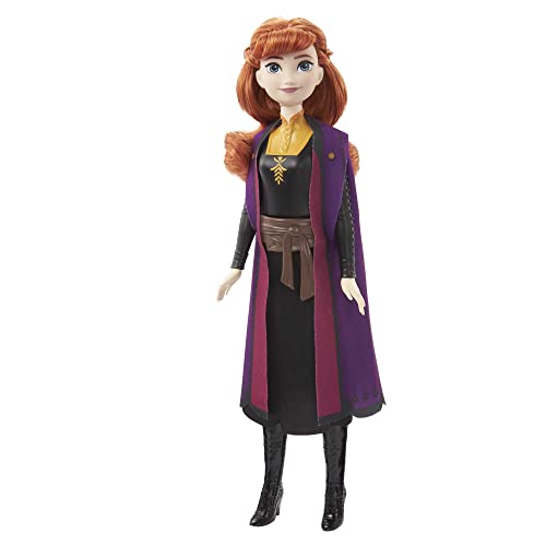 Mattel DISNEY Die Eiskönigin 2 Anna-Modepuppe - beweglich, Reiseoutfit, abnehmbarer Umhang, kämmbare Haare, für Kinder, alle Puppen separat erhältlich, HLW50, Black-purple von Mattel