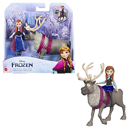 Mattel DISNEY Die Eiskönigin Anna & Sven - Puppe und Tierfigur, inspiriert von den animierten Figuren, bewegliche Gliedmaßen, abnehmbarer Rock und Umhang, für Kinder ab 3 Jahren, HLX03 von Mattel