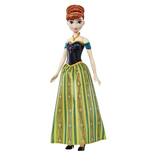 Mattel Disney Die Eiskönigin Singende Anna-Puppe - 30-sekündiger Song-Ausschnitt, klassisches Schlossoutfit, Abnehmbarer weicher Rock, kämmbare Haare, für Kinder ab 3 Jahren, Deutsche Version, HMG41 von Frozen