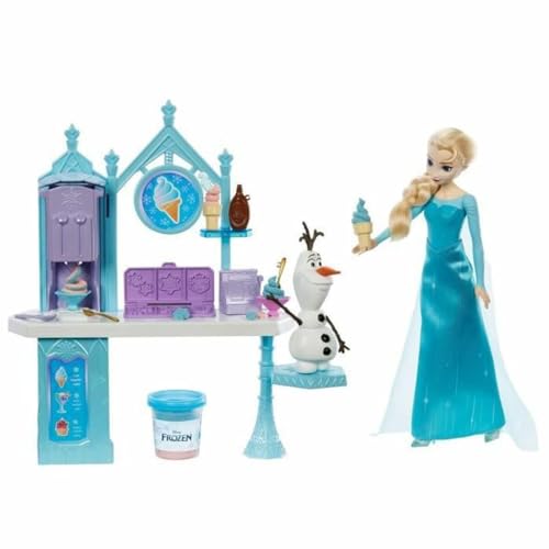 DISNEY Die Eiskönigin - Elsas und Olafs Eiscreme-Stand mit Dessertmaschine und Zubehör, für Kinder ab 3 Jahren, HMJ48 von Mattel