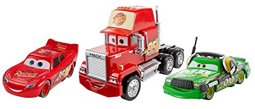 Mattel Disney Cars FBR77 - Disney Cars 3 Die-Cast 3er-Pack 2 x 1:55, 1 x Oversized - Lightning McQueen, Chick Hicks mit Headset, Mack von Disney