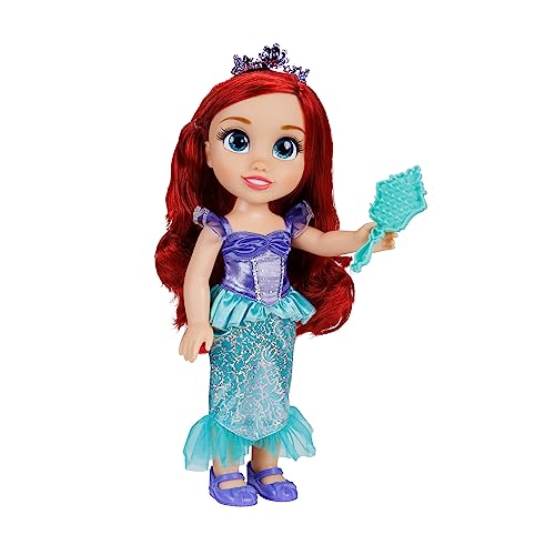 Disney Princess Arielle Puppe 35cm, reflektierende Glitzeraugen, bewegliche Gelenke, ausziehbares Outfit, Schuhe, Diadem, langes rotes Haar, für Mädchen ab 3 Jahren von Disney Princess