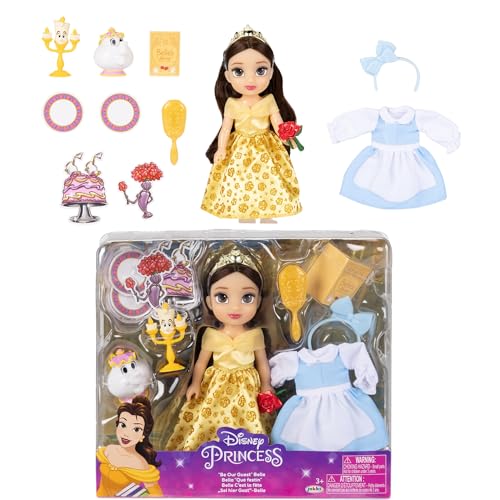 Disney Princess Belle Doll Be Our Guest Petite Belle Doll aus Mrs. Potts & Lumiere, im gelben Ballkleid und blauem Landhauskleid von Disney Princess