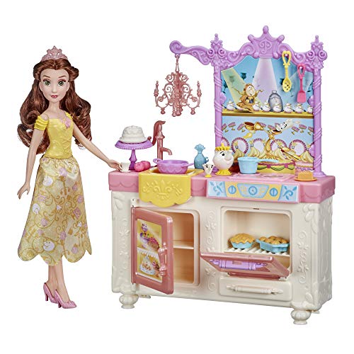 Disney Princess Belle's Royal Kitchen, Modepuppe und Spielset mit 13 Zubehörteilen, Mrs. Potts, und Chip, Spielzeug für Mädchen ab 3 Jahren von Disney Princess