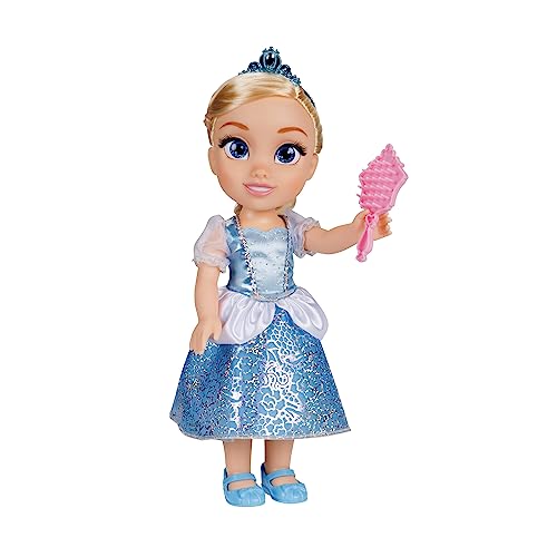 Disney Princess Cinderella Puppe 35cm, reflektierende Glitzeraugen, bewegliche Gelenke, ausziehbares Kleid, Schuhe, Krone, Blondes Haar, für Mädchen ab 3 Jahren von Disney Princess