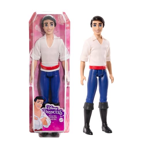 DISNEY Prinzessin - Prinz Erik Puppe mit weichem Shirt, vorgeformter Hose und Stiefeln, Teil einer Sammlung mit Arielle-Spielsets, für Kinder ab 3 Jahren, HLV97 von Mattel