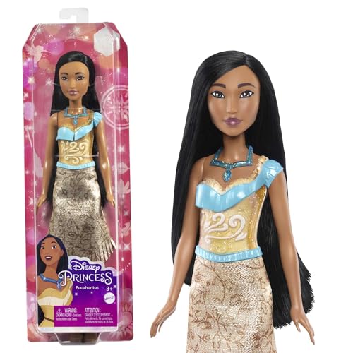 Mattel Disney Prinzessin-Spielzeug, bewegliche Pocahontas-Modepuppe mit glitzernder Kleidung und Accessoires, inspiriert vom Disney-Film, Geschenk für Kinder, HLW07 von Mattel