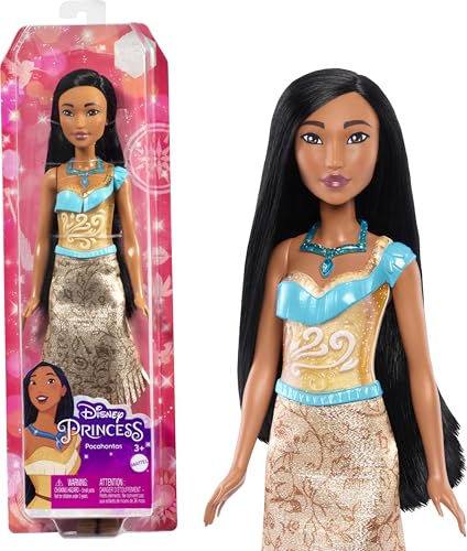 Mattel Disney Prinzessin-Spielzeug, bewegliche Pocahontas-Modepuppe mit glitzernder Kleidung und Accessoires, inspiriert vom Disney-Film, Geschenk für Kinder, HLW07 von Mattel