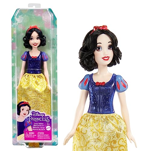 Disney Prinzessin-Spielzeug, bewegliche Schneewittchen-Modepuppe mit glitzernder Kleidung und Accessoires, inspiriert vom Disney-Film, Geschenk für Kinder, HLW08 von Mattel