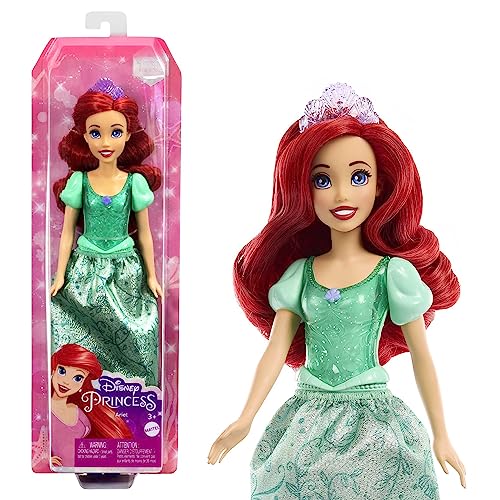 Mattel Disney Prinzessin Arielle Puppe, lange Haare zum Frisieren, beweglich, abnehmbare Schuhe und Diadem, Disney Geschenke, Spielzeug ab 3 Jahre, HLW10 von Mattel